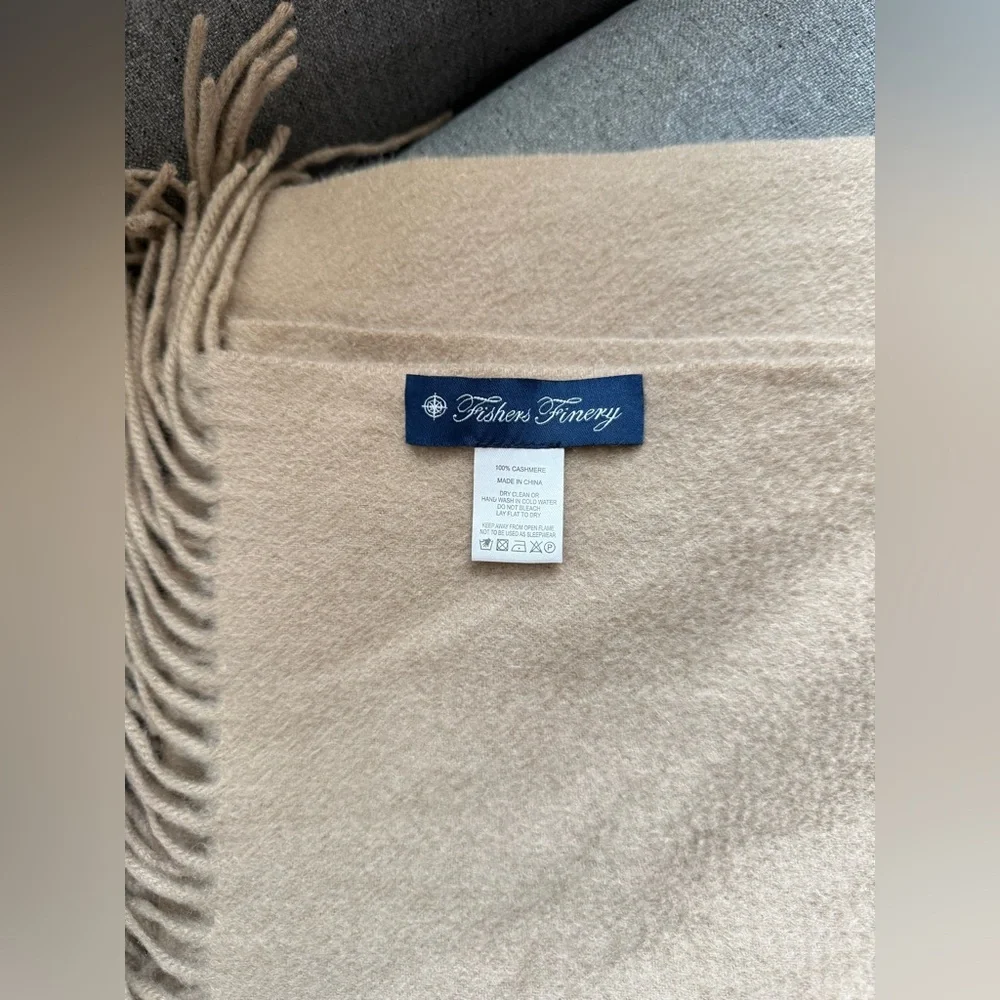 Cozy Fishers Finery 100% Pure Cashmere Fringe Throw, 445 GSM Weigh Warm Sand